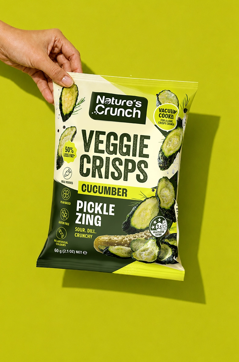 Nature's Crunch Cucumber Pickle Zing veggie crisps bag