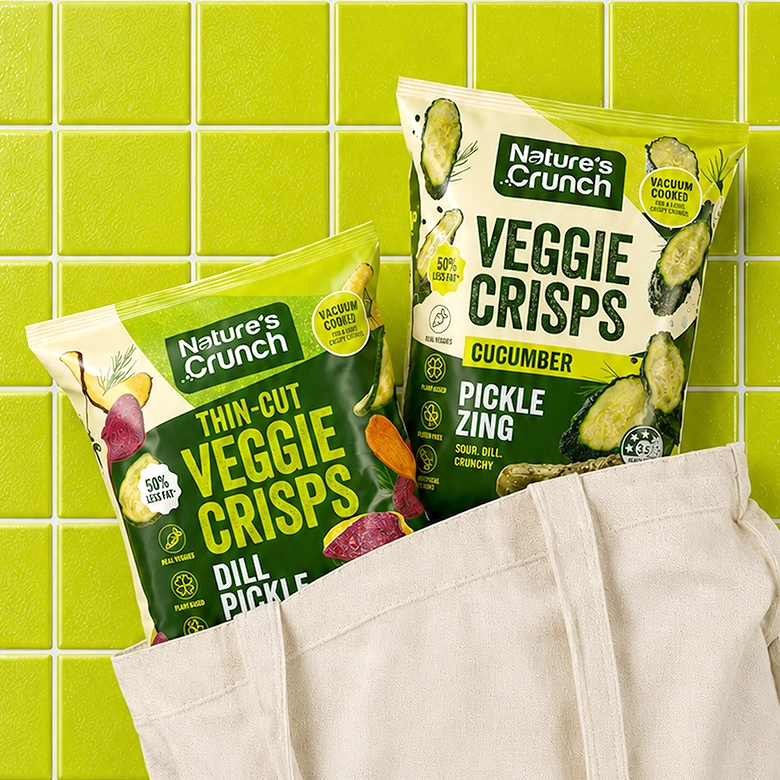 Nature's Crunch Dill Pickle and Pickle Zing bags in a canvas tote