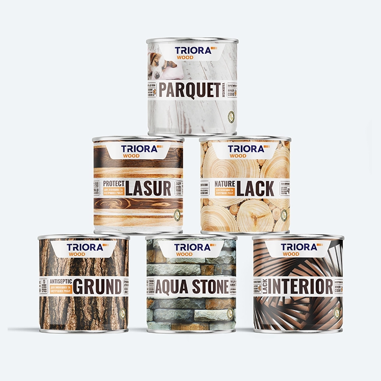 TRIORA WOOW. Acrylic coatings product line. Packaging Design
