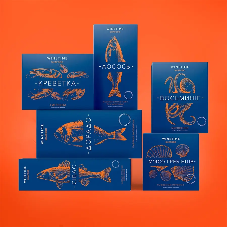 WineTime Seafood. Logo & Packaging Design